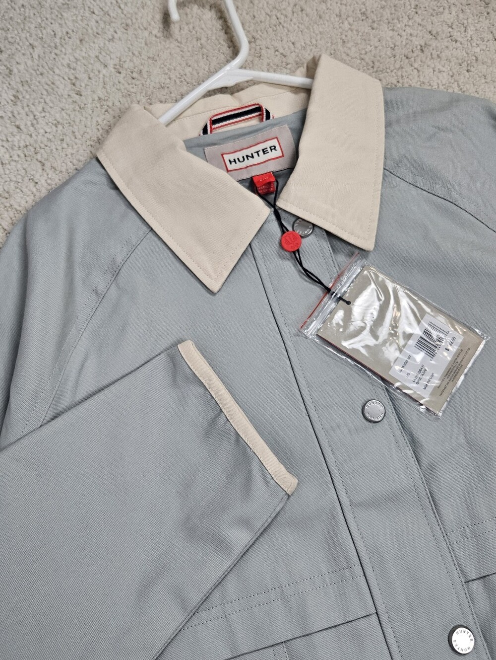 Hunter Collared Canvas Jacket Lt Blue Women's L Boxy Utility Olive Gray - Picture 3 of 9